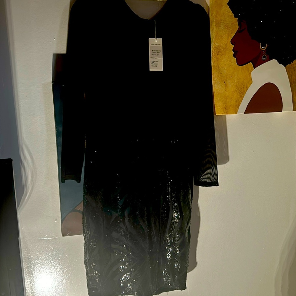 Black sheer dress front and back with sequence